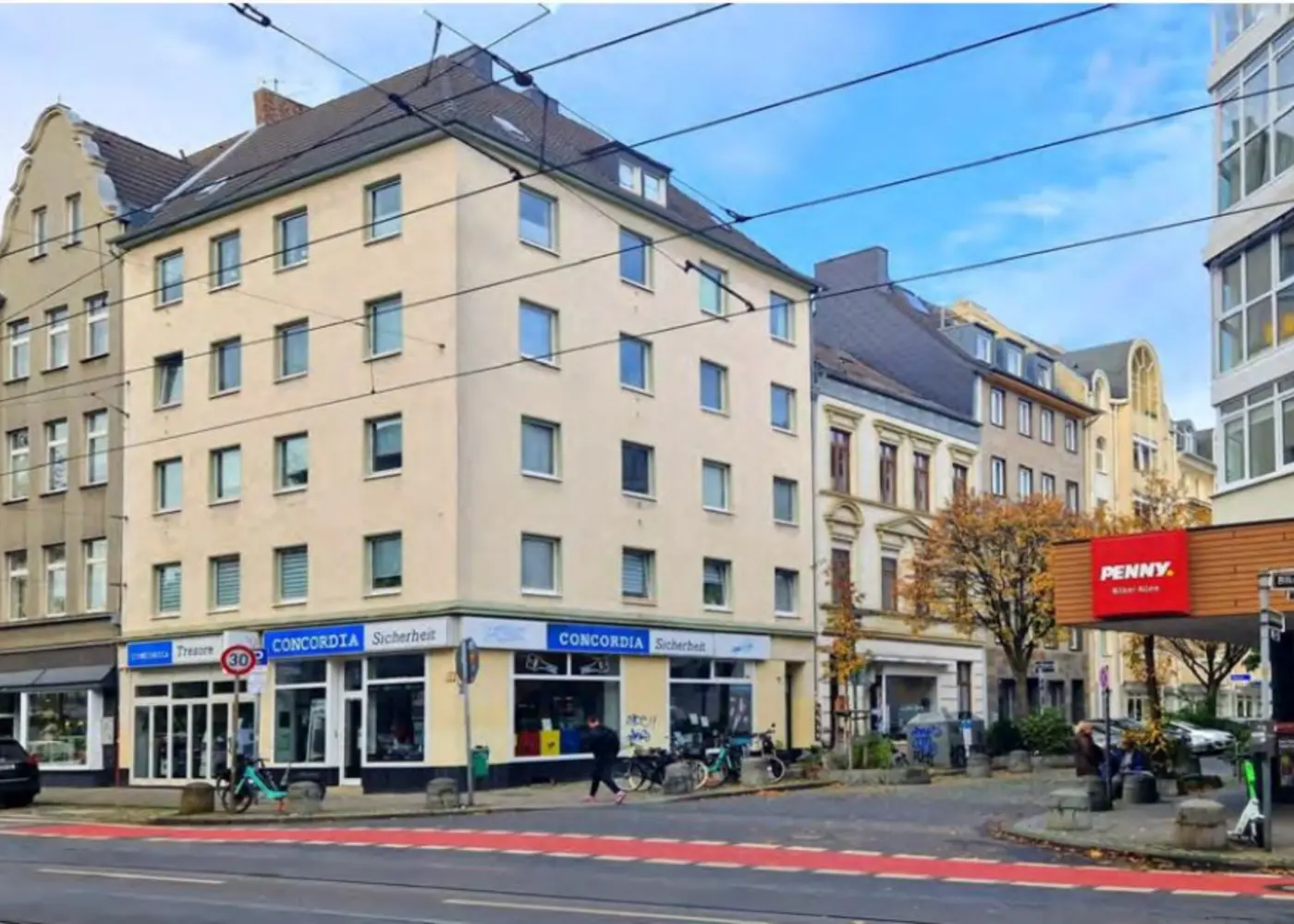 Außenansicht des gemischt genutzten Objekts Konkordiastraße 111 in Düsseldorf